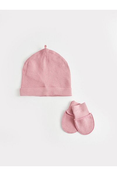 LC Waikiki Lcw Self Patterned Baby Girl Knitwear Beret and Gloves 2-Piece