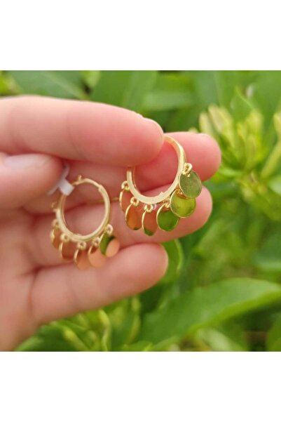Güler Yüzlü Silver 15 Mm Sallantılı Pullu Shakıra Gümüş Küpe - Altın Sarı