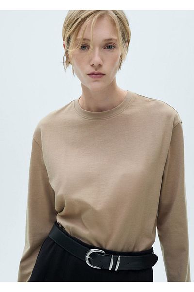 MANGO Woman Langärmliges Baumwoll-T-Shirt
