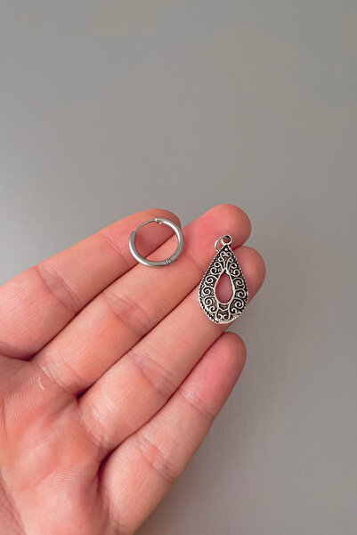 Jaida Moda Unisex Gümüş Tribal Damla Kesim Çelik Halka Küpe