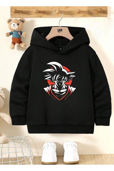 FML MODA TASARIM DİKİŞ Cotton Special Design Goku Printed Black Children's Sweatshirt