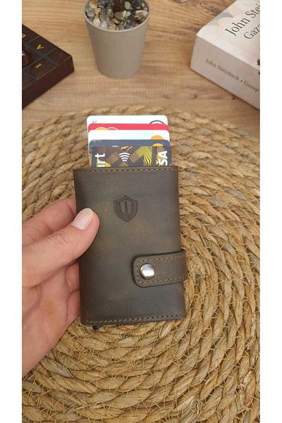 GoGoPlus Boise Crayze Unisex Genuine Leather Mechanized Wallet - Khaki