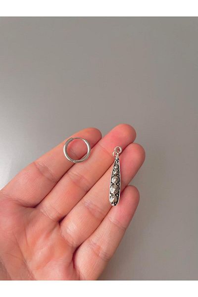 Jaida Moda Unisex Silver Gothic Bar Patterned Steel Hoop Earrings