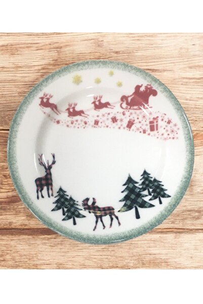 Pinkev 12 Pieces 6 Person New Year Patterned Porcelain Cake and Serving Presentation Plate Set