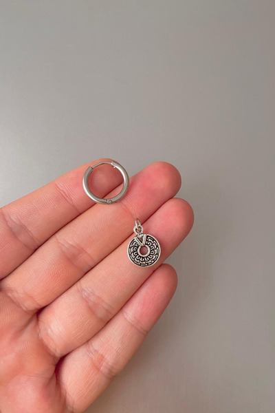 Jaida Moda Unisex Silver Gothic Patterned Dangle Steel Hoop Earrings