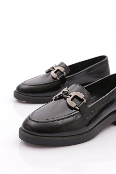 DGN Kadın Aksesuarlı Loafer Ayakkabı Siyah Rugan 8172678