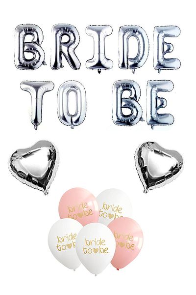 Atölye Mi Silver Bride to Be Balloon Set with Heart Balloons Bride Party Balloon Ornament Set