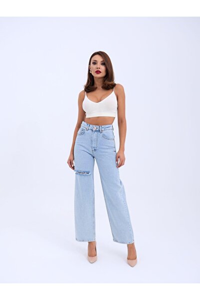 Generic Brand 6491 Denim Wide Leg-Light Blue