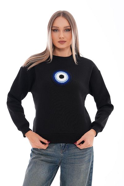 ŞİMAL Women's Evil Eye Bead Embroidered Three Thread Sweatshirt 245310   -