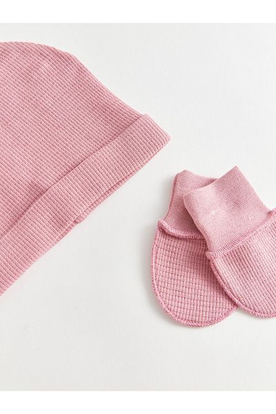 LC Waikiki Lcw Self Patterned Baby Girl Knitwear Beret and Gloves 2-Piece