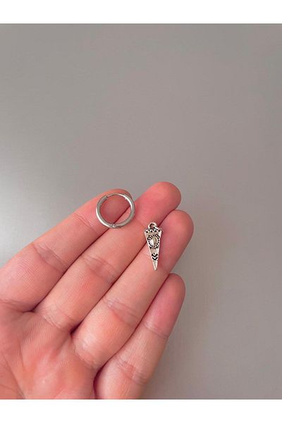 Jaida Moda Unisex Silver Gothic Triangle Steel Hoop Earrings