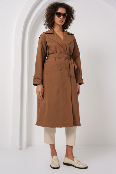 Bigdart 5936 Kruvaze Yaka Trençkot - Taba