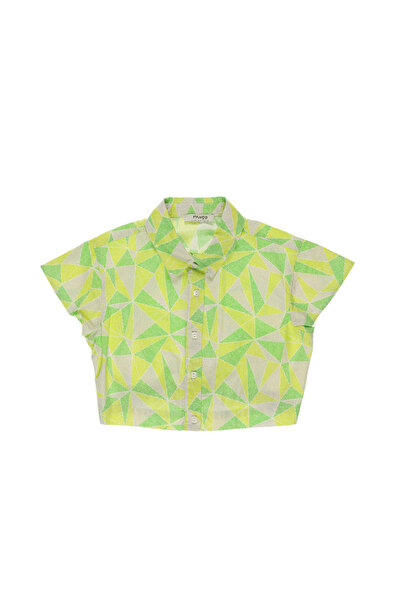 Panço Kız Yeşil Dokuma Gömlek Yaka Gömlek