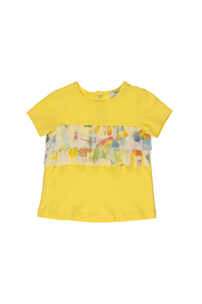 Panço Kız Bebek Fırfır Tül Detaylı Sarı Tişört
