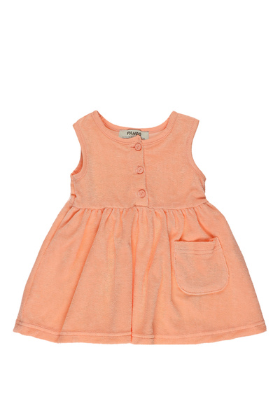 Panço Kız Bebek Düğmeli Havlu Dokulu Somon Elbise