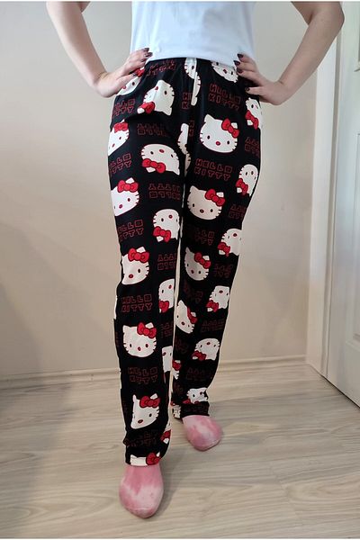 enmodaiçgiyim Pantaloni de pijama de damă din piele intoarsa cu model negru