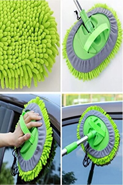 Single Çok Fonksiyonlu 2 In 1 Mikrofiber Araba Yıkama Fırçası Teleskopik Uzun Saplı Detay Fırçası Oto Mopu