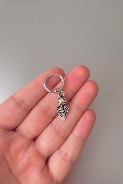 Jaida Moda Unisex Silver Triangle Design Model Steel Hoop Earrings