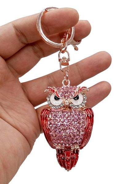 Dünyadan Hediyeler Pink Owl Keychain with Crystal Stones No.3
