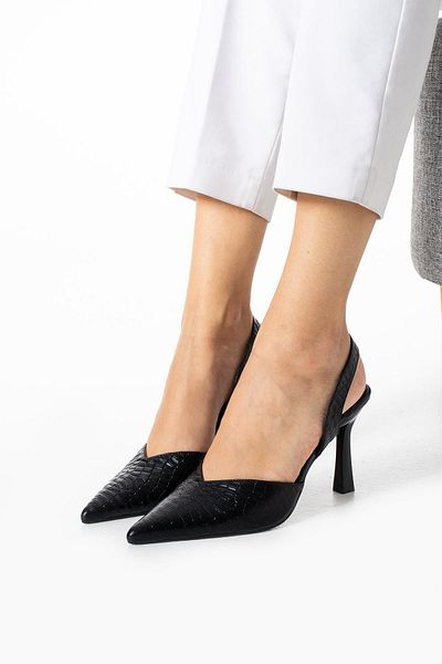PARİS Women's Black Metallic Simple and Eye-Catching Design Heeled Shoes