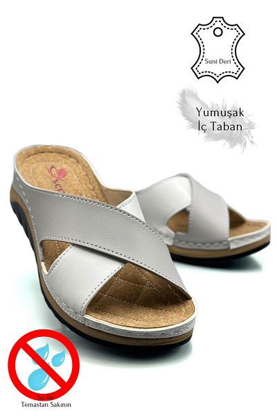sermoda Απαλές και ελαφριές αθλητικές παντόφλες για γυναίκες - Σταυρωτό λουράκι, χοντρή σόλα 521/2 γκρι λευκό
