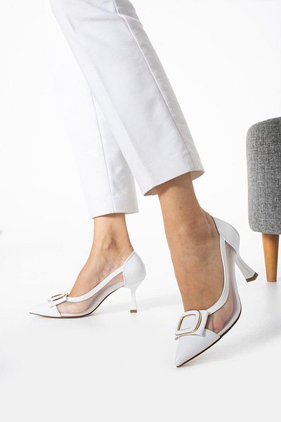 PARİS Accesorii albe de damă și pantofi cu toc cu plasă