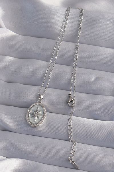 Skygo 316l Necklace with Zirconia and Embossed Silver Color - Tj-bko9016
