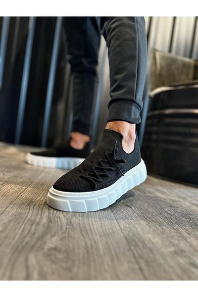Knack High Sole Casual Shoes 1025 Black (White Sole)