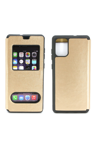 Nettech Samsung Galaxy A71 Uyumlu Pencereli Kapaklı Kılıf - Gold