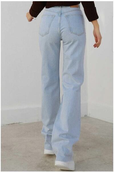 ByCukurovaFrango Ice Blue Casual Palazzo Wideleg Jean Power Lycra Γυναικεία ψηλή μέση Gathererfrango