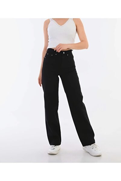 JAXEN NS-62070 Pantaloni clasici din denim Palazzo talie înaltă Boyfriend Blugi largi cu picioare largi