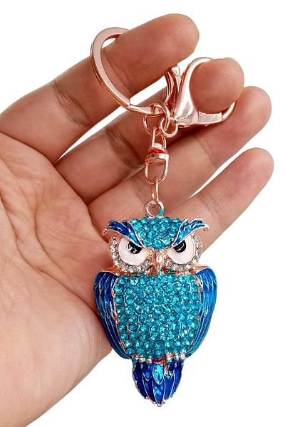 Dünyadan Hediyeler Blue Owl Keychain with Crystal Stones No.1