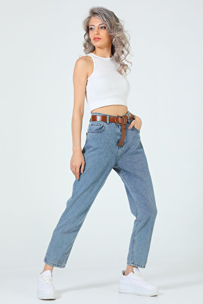 ByCukurovaFrango BY-9381 Γυναικείο τζιν παντελόνι Mom Jeans Snow Wash Stone Ψ...