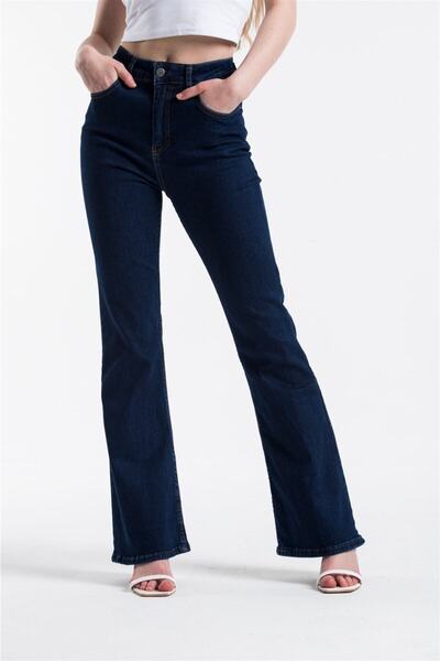 ByCukurovaFrango BY-3530 Γυναικείο τζιν παντελόνι σε σκούρο μπλε χρώμα με ψηλ...