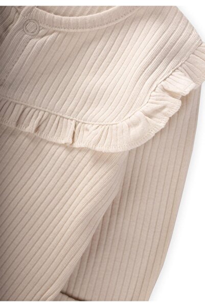 Cigit Ολόσωμη φόρμα με ραβδώσεις 0-6 μηνών - με βολάν και πόδια, ανοιχτό μπεζ