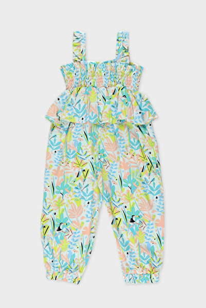 Panço Kız Bebek Viskon Büzgülü Mint Salopet