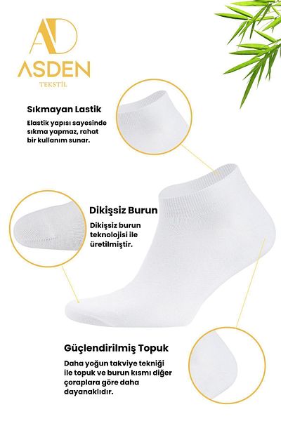 ASDEN Bamboo Men's Booties Socks White 6-Piece, Seamless, Soft Washable
