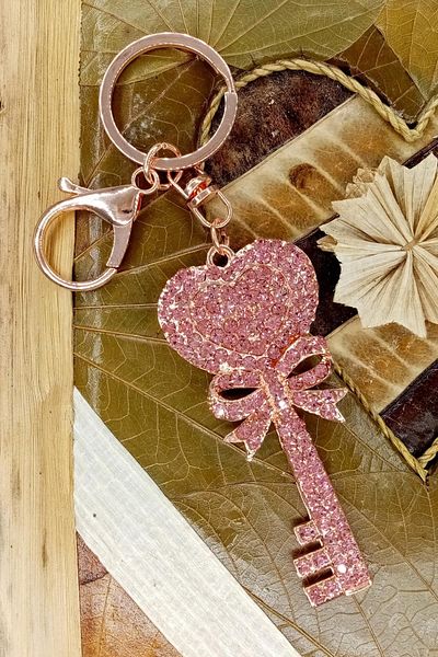 Dünyadan Hediyeler Crystal Stone Pink Key Keychain No.1