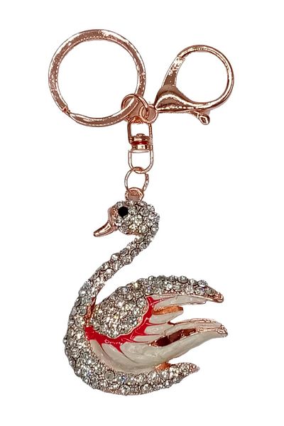 Dünyadan Hediyeler White Red Swan Keychain with Crystal Stones No.1