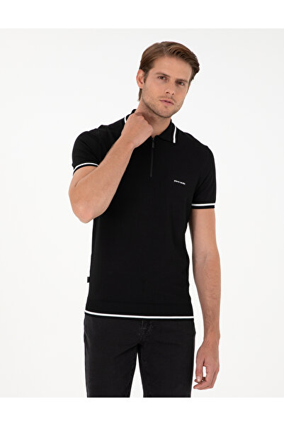 Pierre Cardin Siyah Slim Fit Fermuarlı Polo Yaka Yün Karışımlı Triko Tişört 5...