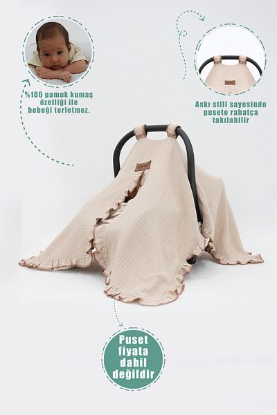 mordesign Muslin Baby Stroller Cover - Multi-Purpose, 100% Cotton, 4-Layer Frill, Ruffle Series, Cappuccino