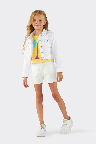 Panço Kız Çocuk Cep Detaylı Denim Ceket