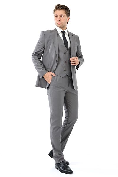 Presto 6 Drop Gray Slimfit Men's Suit - with Vest, 583-050