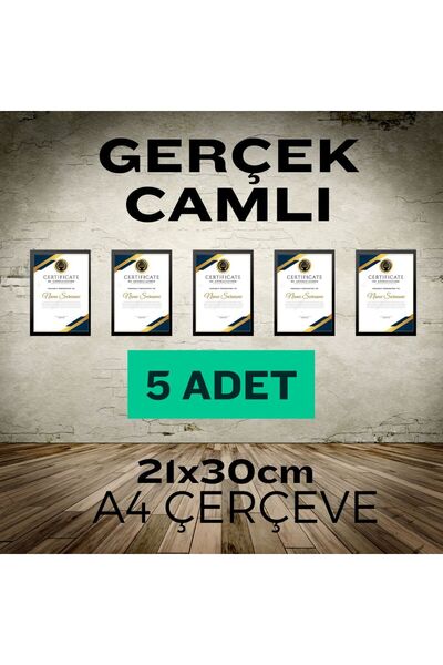 CreaWitch A4 Siyah GERÇEK CAMLI 5li Çerçeve Diploma Belge Sertifika Fotoğraf ...