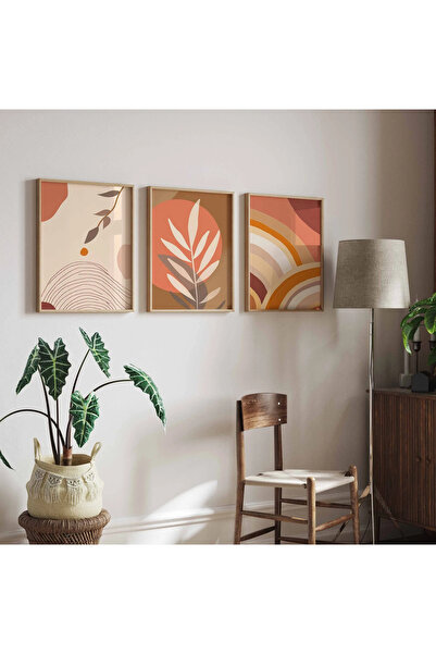 woodhomeworks Ahşap Çerçeveli 3 Lü Soyut Tablo Home Ev Salon Oturma Odası Yat...