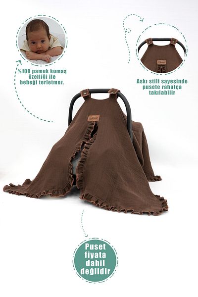 mordesign Muslin Baby Stroller Cover - Multi-Purpose, 100% Cotton, 4-Layer Ruffle, Ruffle Series, Brown