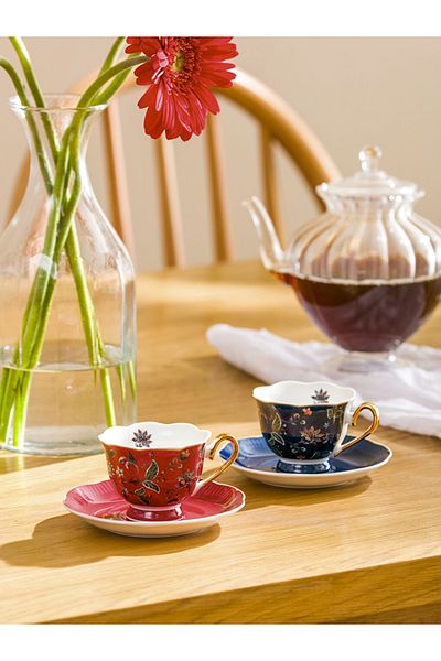 LC Waikiki Dark Red Printed 2-Person Porcelain Coffee Cup Set 90 ml