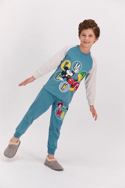Genel Markalar Mickey Mouse Lisanslı Petrol Mavisi Erkek Pijama Takımı D4612-C