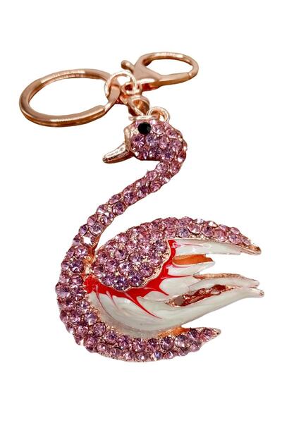 Dünyadan Hediyeler سلسلة مفاتيح على شكل بجعة وردية مرصعة بالكريستال رقم 3