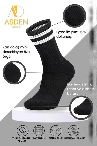 ASDEN Premium Unisex Λευκές ριγέ κάλτσες τένις College - Πακέτο 3